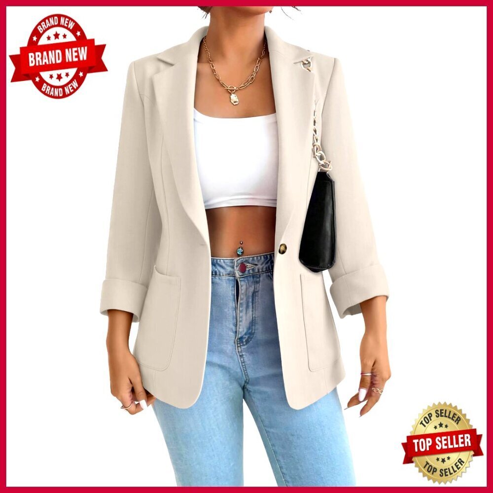 Tailored Notch Collar Blazer, Polyester Blend, Office Wear, Long Sleeve